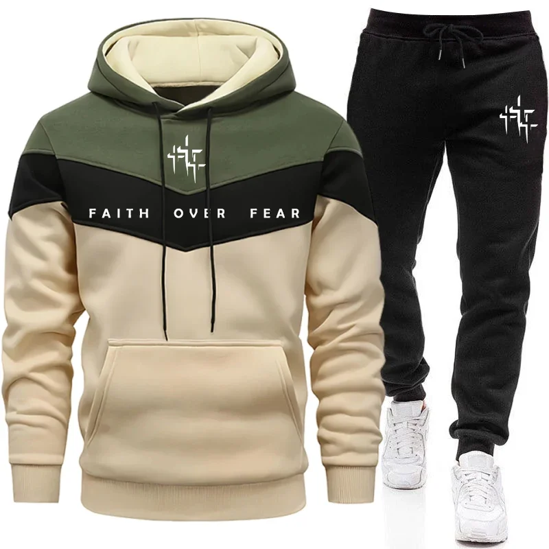 Street Fashion Hoodie - Faith Over Fear 남성용 트랙수트 후드