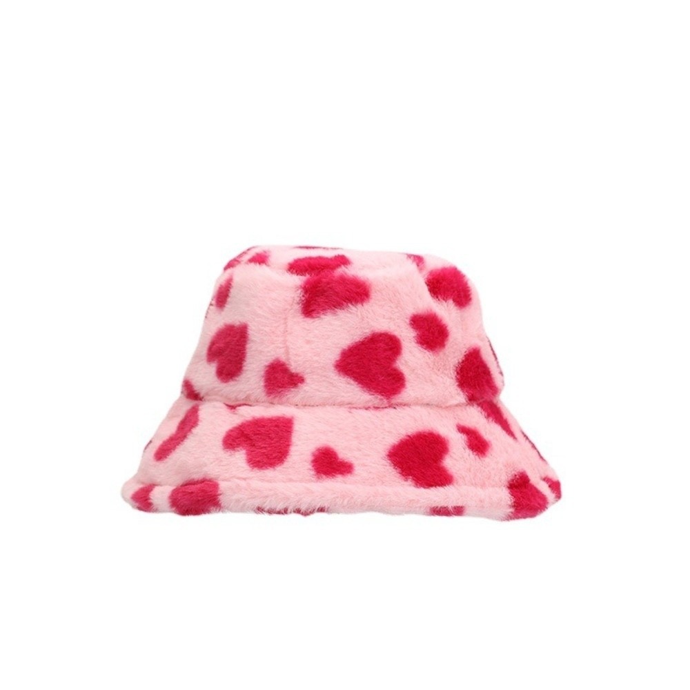 Bucket Hat Embroidered - 귀여운 인조 퍼 어부 모자 두꺼운