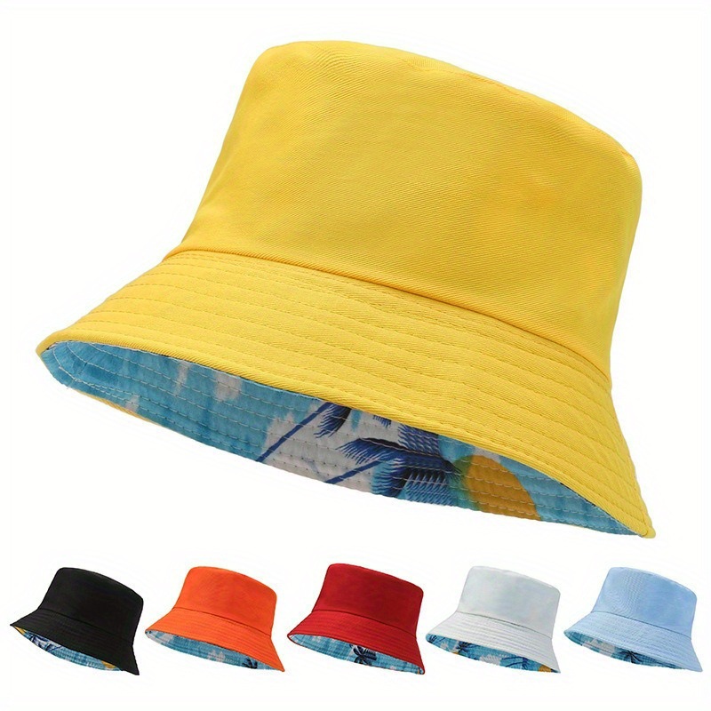 Bucket Hat Embroidered - 리버시블 버킷햇 남녀공용 트로피컬 야자수 프린트
