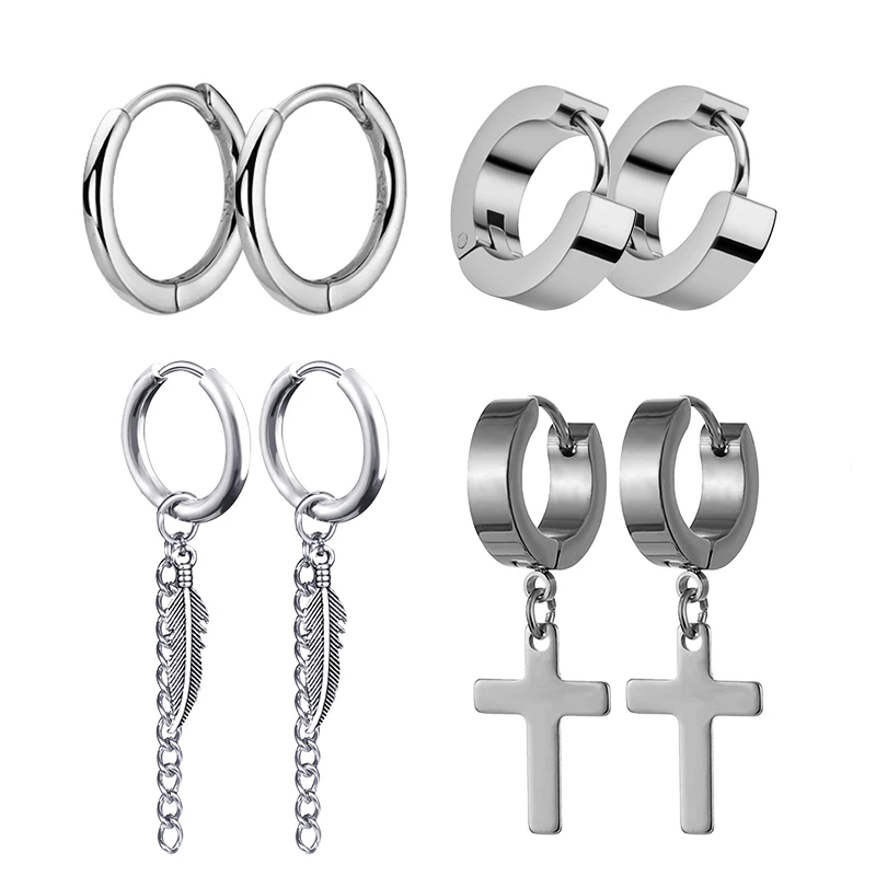 Street Fashion Earrings - 펑크 스틸 컬러 스테인레스 스틸 크로스