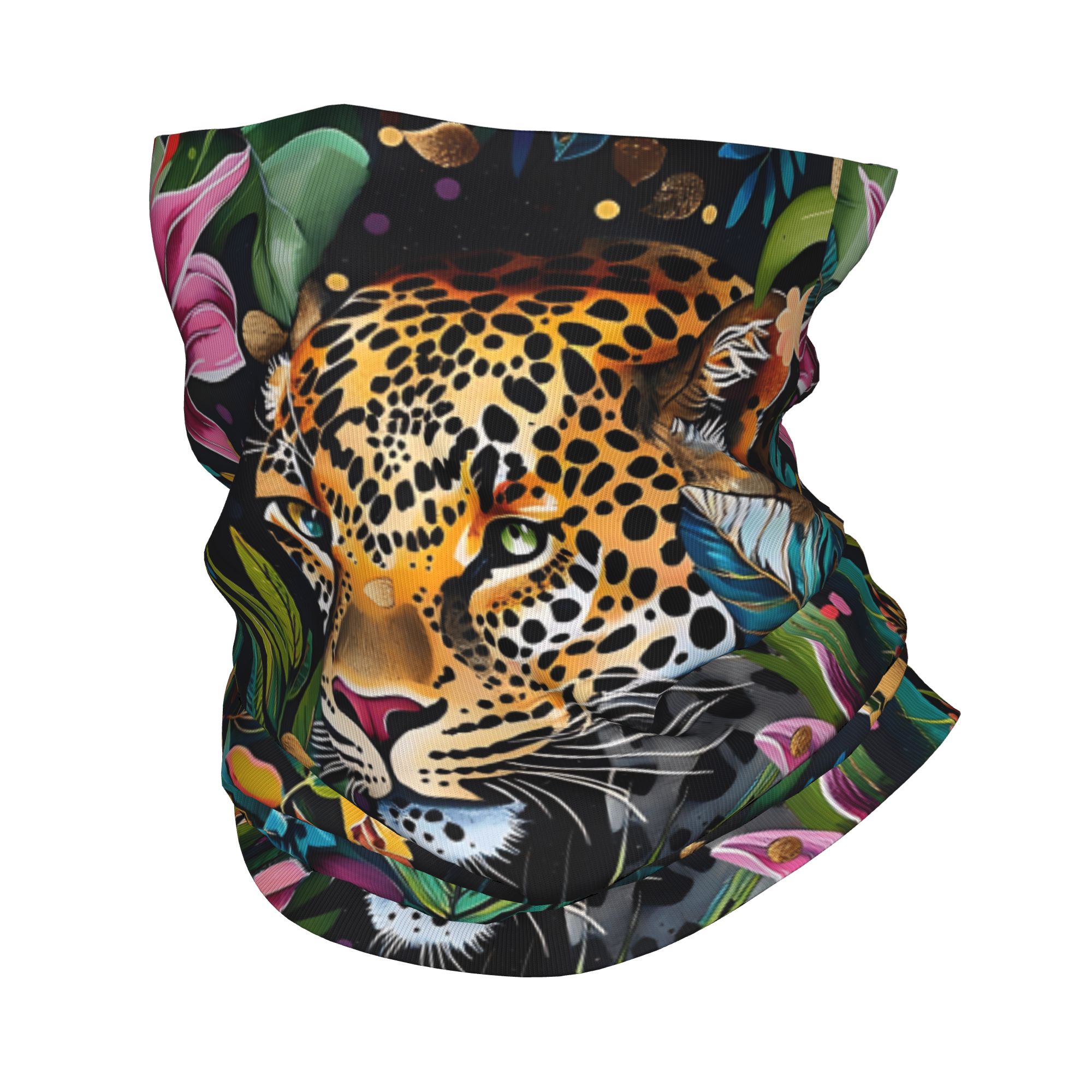 Balaclava Face Mask - 레오파드 무늬와 열대 꽃무늬가 있는 발라클라바,