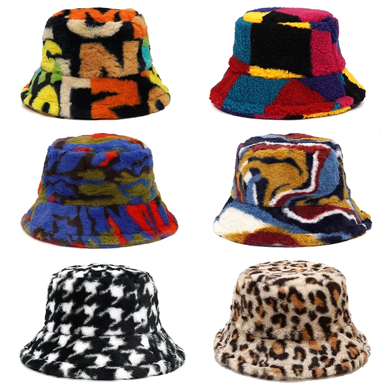 Bucket Hat Embroidered - 2024New 겨울 양동이 모자 푹신한 모피