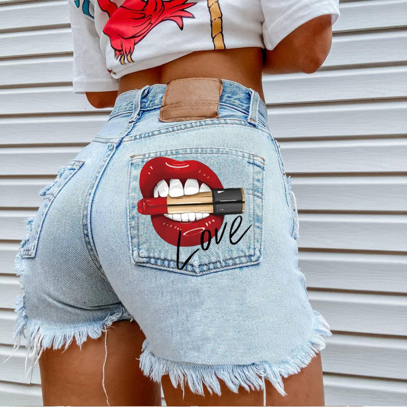 Street Fashion Jeans - 여름 트렌디 여성 립스틱 스타일 데미지