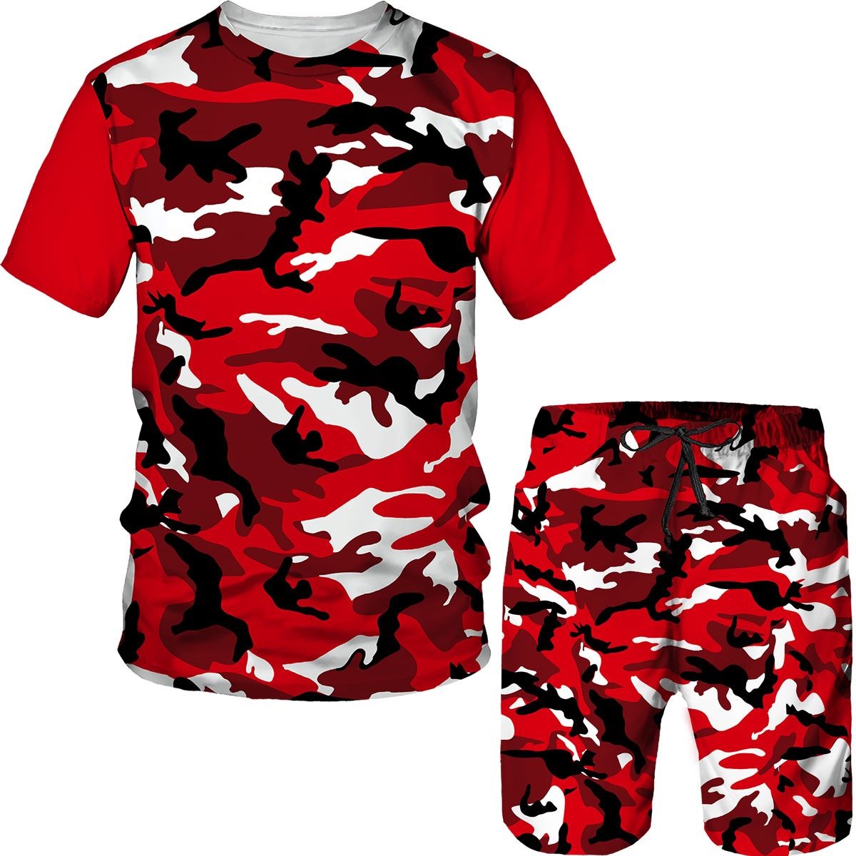 Camo Pattern Set - 남성용 위장 티셔츠 반바지 2 피스