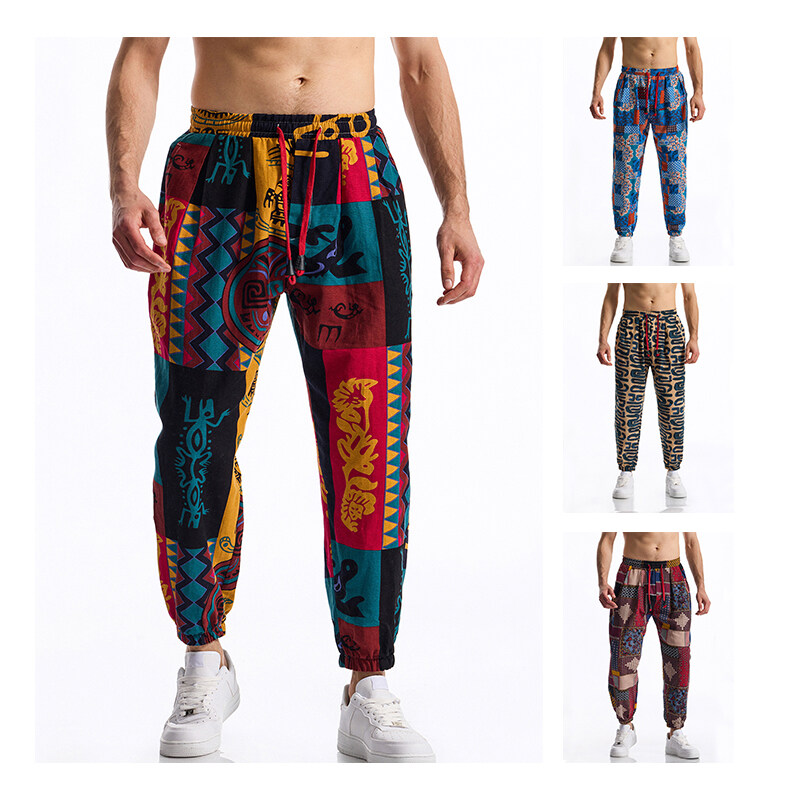 Running Pant Jogger - 남성 Boho 부족 인쇄 리넨 바지