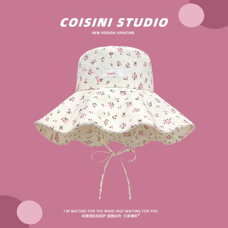 Bucket Hat Embroidered - 여름 신상 플로럴 패치 빅 브림