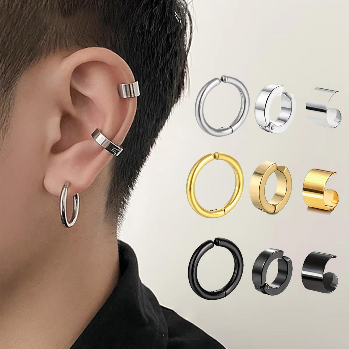 Street Fashion Earrings - 3pcs/Set 남자 여성을 위한 3pcs/Set 3간간단한