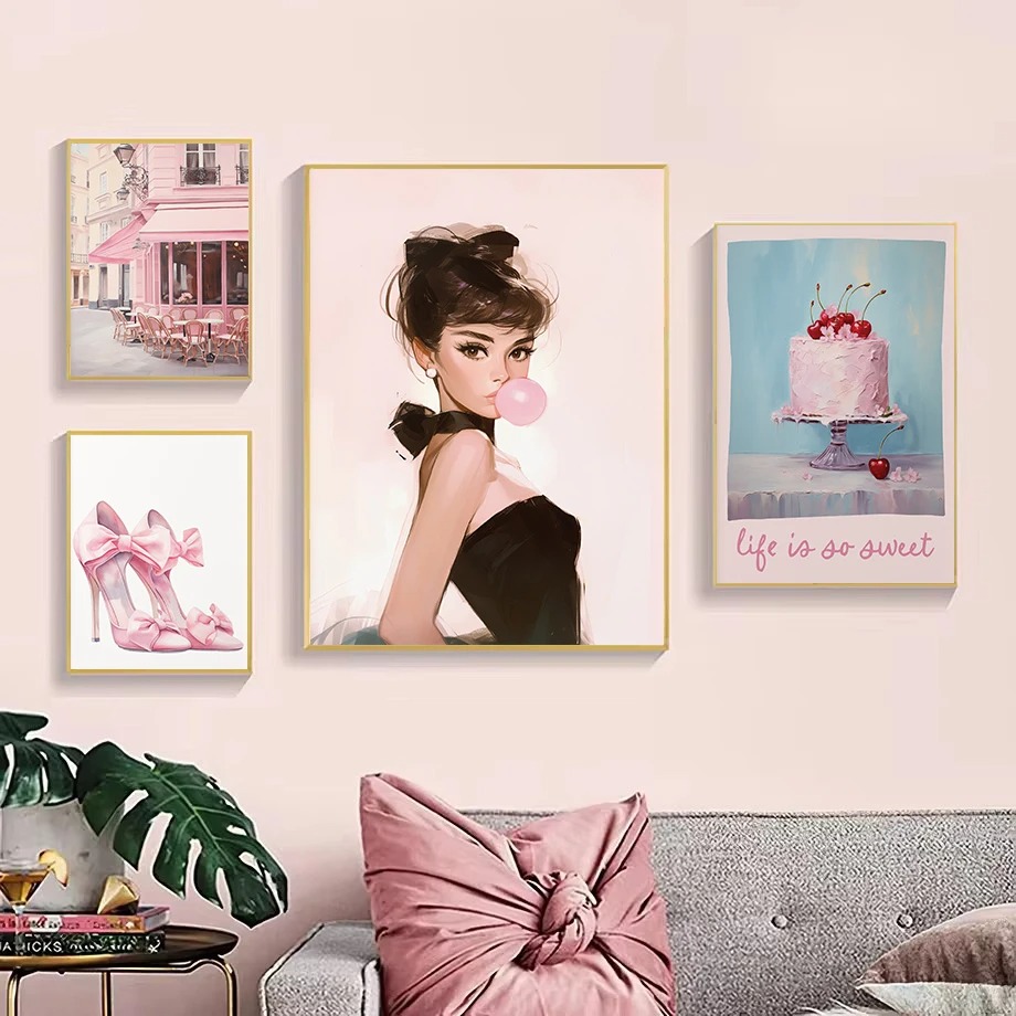 트렌디한 파리 거리 건물 패션 소녀 디저트 포스터 캔버 - Street Fashion Poster 리뷰 및 가격