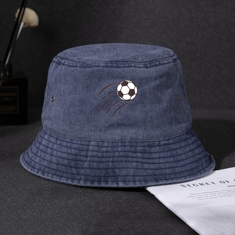 남성용 여행 버킷햇, 레트로 축구 자수 데님 버킷햇,  - Bucket Hat Embroidered 리뷰 및 가격