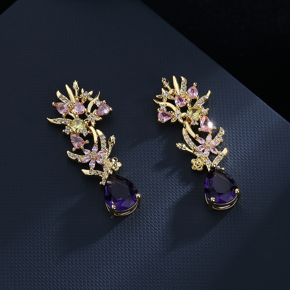 과장된 분위기 지르콘 꽃 귀걸이 패션 컬러 다이아몬드  - Street Fashion Earrings 리뷰 및 가격