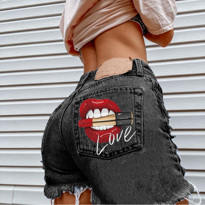 여름 트렌디 여성 립스틱 스타일 데미지 데님 반바지 입 - Street Fashion Jeans 리뷰 및 가격