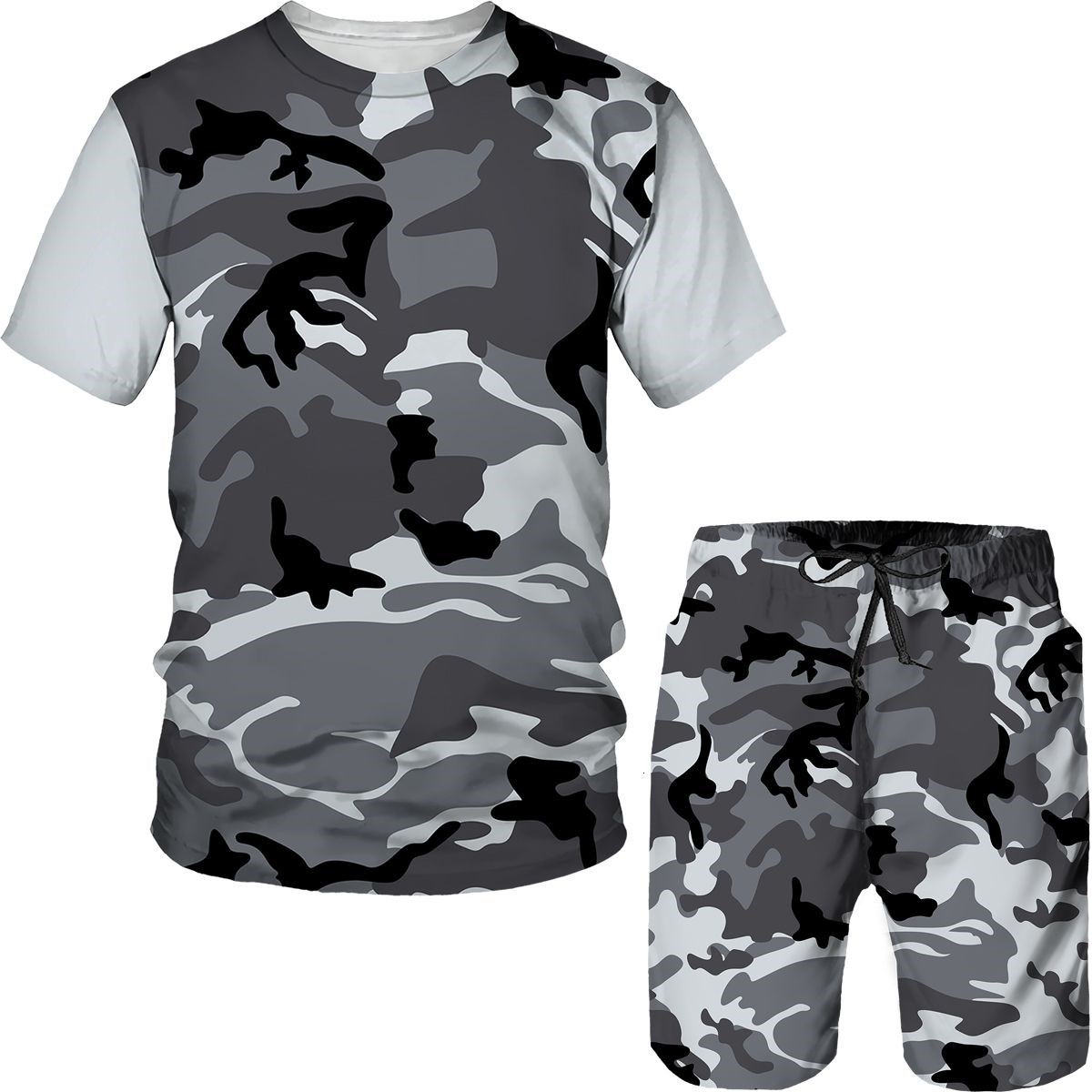 남성용 위장 티셔츠 반바지 2 피스 세트, 3D 카모  - Camo Pattern Set 리뷰 및 가격