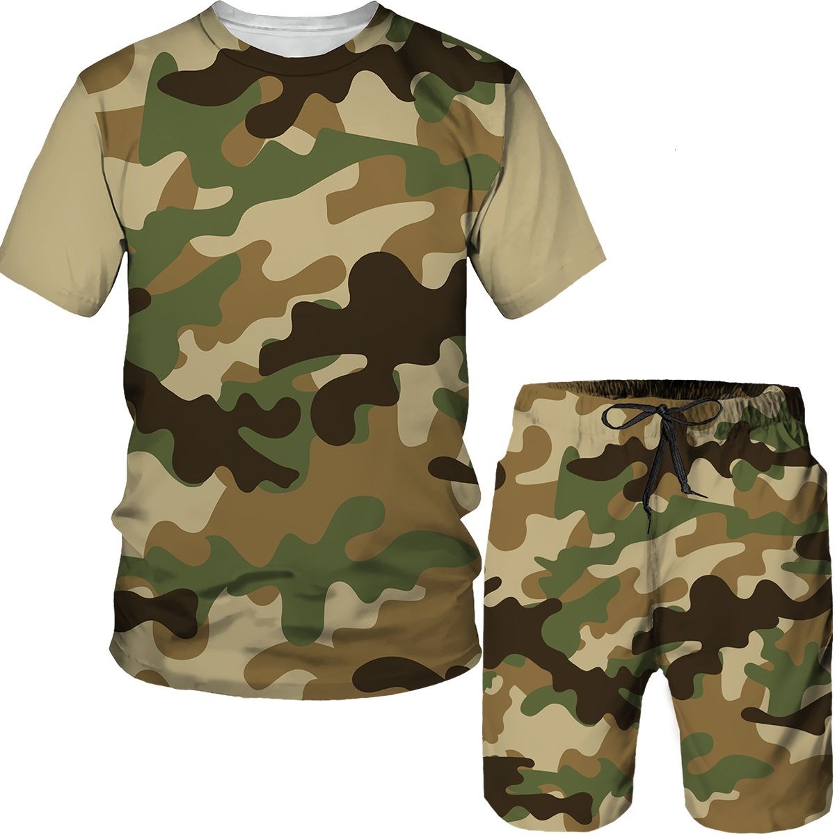 남성용 위장 티셔츠 반바지 2 피스 세트, 3D 카모  - Camo Pattern Set 리뷰 및 가격