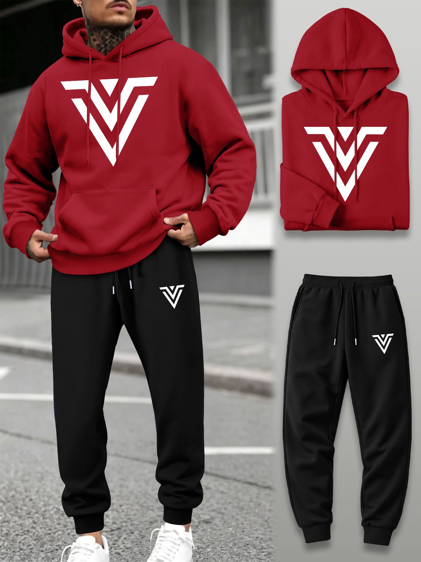 남성용 2피스 트랙수트 V자형 그래픽 프린트 후드 스웨 - Running Pant Jogger 리뷰 및 가격