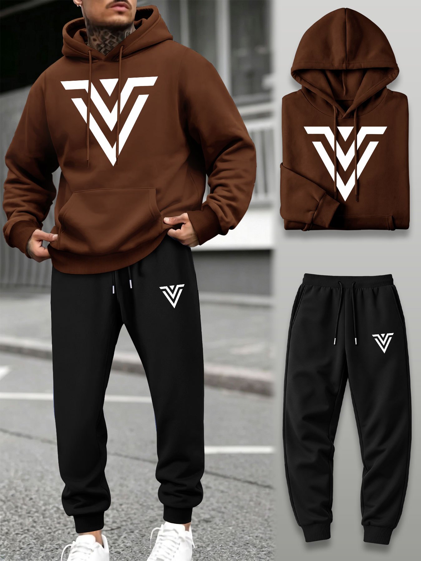 남성용 2피스 트랙수트 V자형 그래픽 프린트 후드 스웨 - Running Pant Jogger 리뷰 및 가격