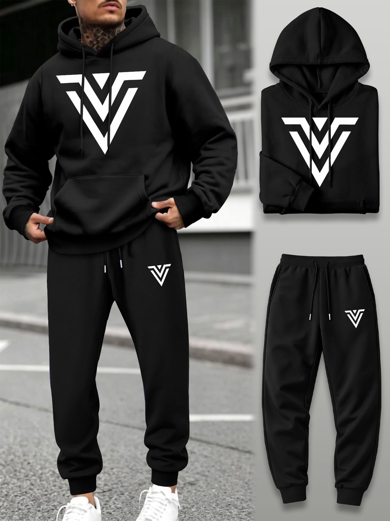 남성용 2피스 트랙수트 V자형 그래픽 프린트 후드 스웨 - Running Pant Jogger 리뷰 및 가격